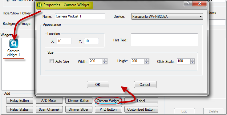 N-Button Camera Widget Proterties