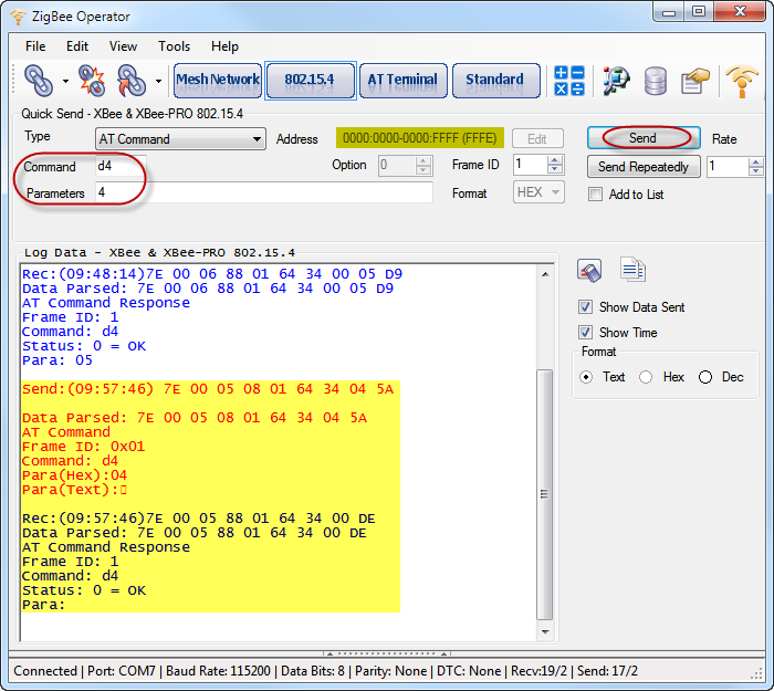 ZigBee Operator - 802.15.4 - I/O AT Command