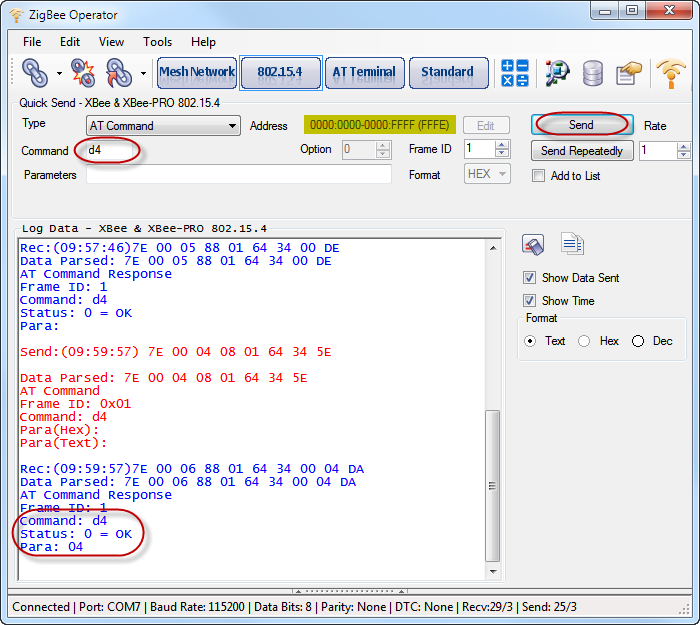 ZigBee Operator - 802.15.4 - I/O Command