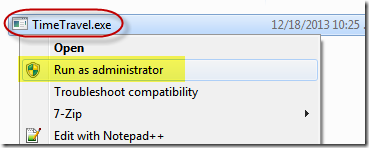 Run TimeTravel as administrator