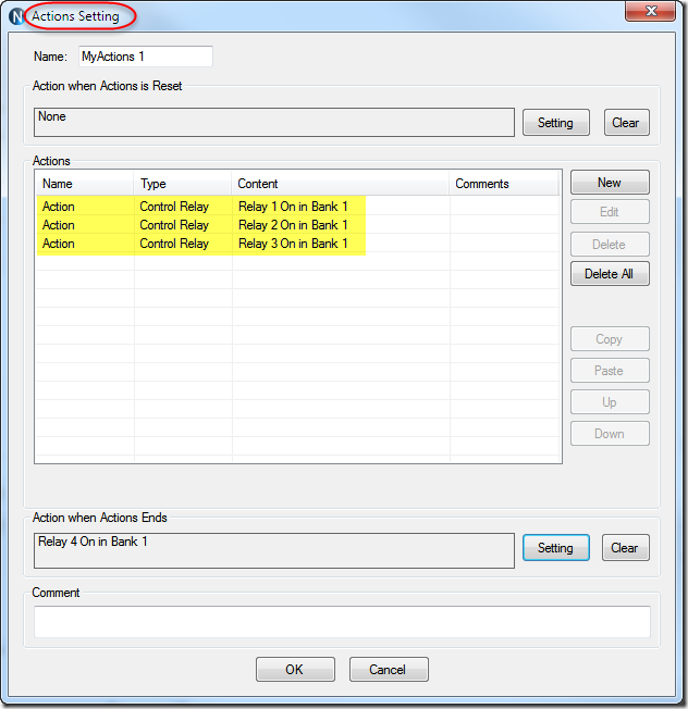 Actions Setting