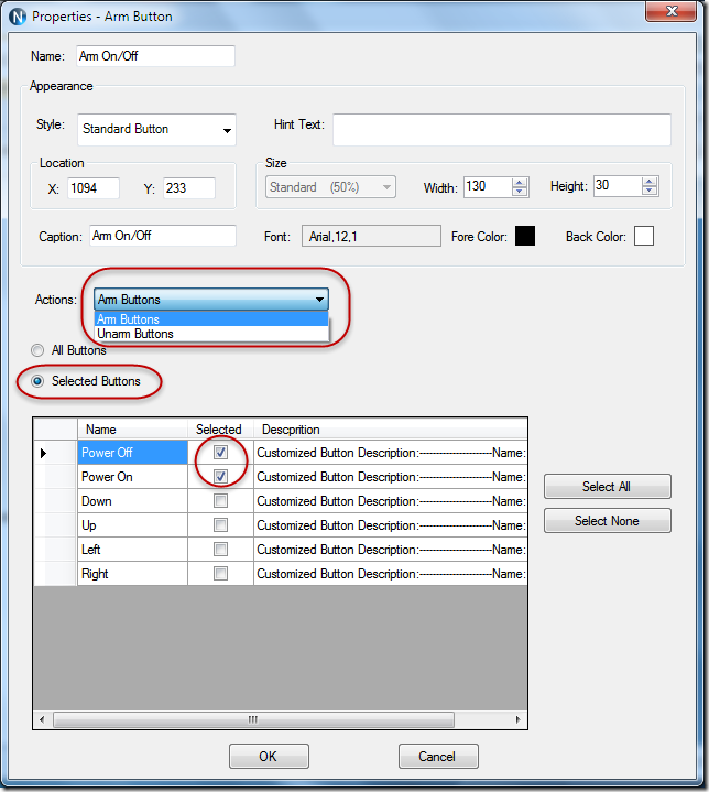 N-Button Arm Button Properties