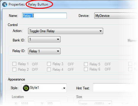 N-Button Relay Button Proerties