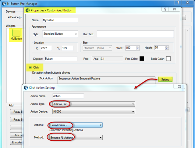 N-Button Customized Button -Actions List