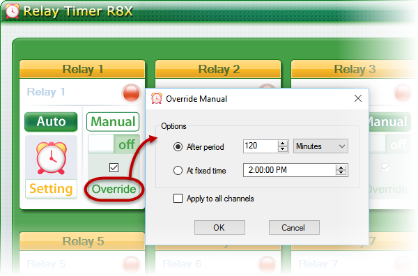 Relay Timer R8X software - Override Manual