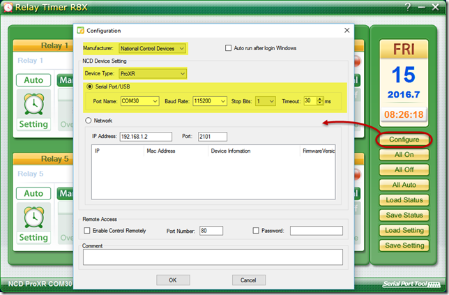 Relay Timer R8X software - Configuration - ProXR Relay Board