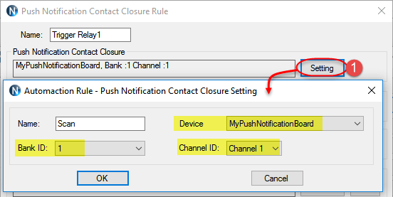 N-Button Automation - Push Notification Contact Closure Rule Setting 1