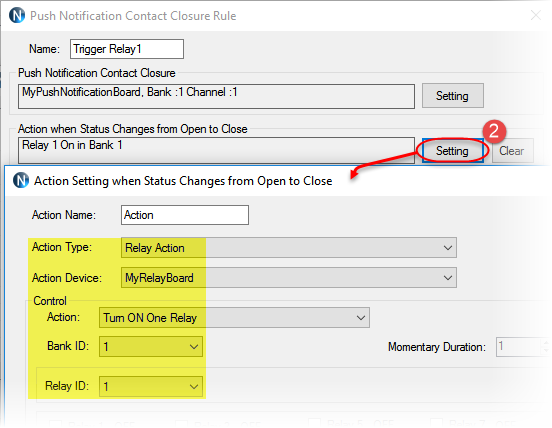 N-Button Automation - Push Notification Contact Closure Rule Setting 2