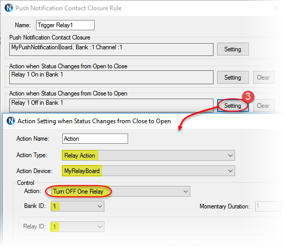 N-Button Automation - Push Notification Contact Closure Rule Setting 3