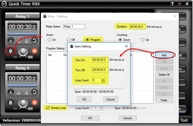 Quick Timer R8X - Relay Control Item Setting 1