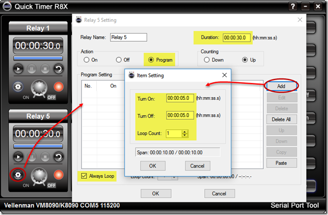 Quick Timer R8X - Relay Control Item Setting 5