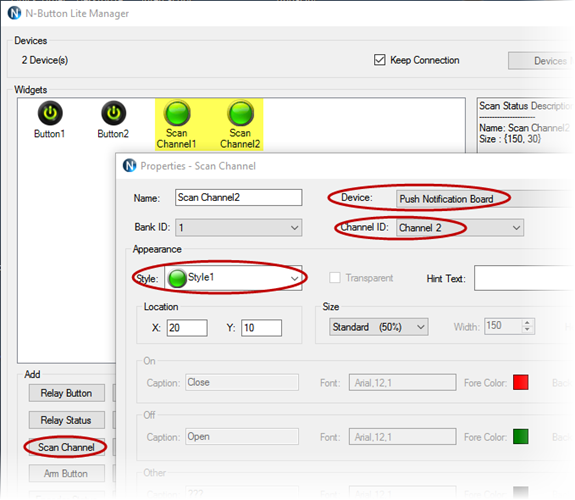 N-Button software -Add Scan Channel Widget