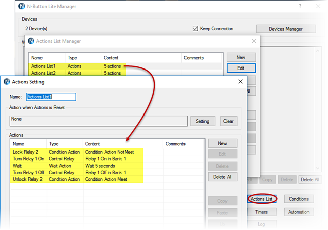 N-Button software - Add Actions List