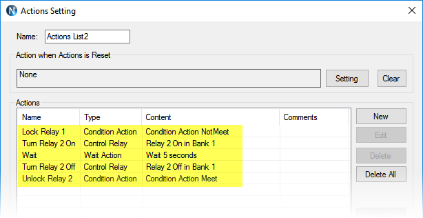 N-Button software - Actions List