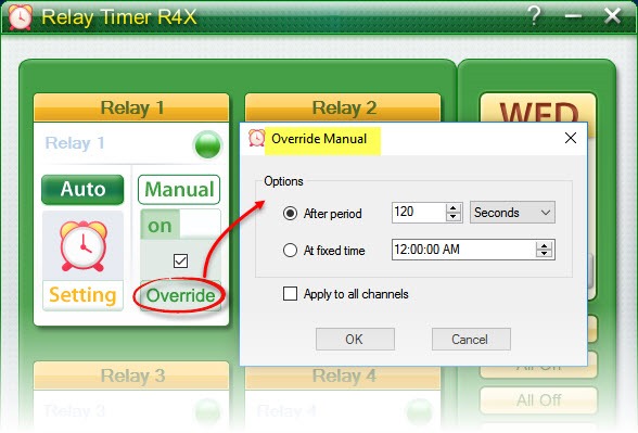 Relay Timer R4X - Override Manual