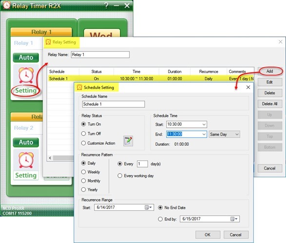 Relay Timer R2X - Timing Shcedule Setting