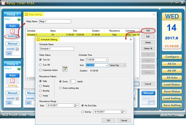 Relay Timer R16X - Timing Shcedule Setting