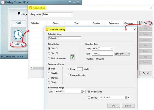 Relay Timer R1X - Timing Shcedule Setting