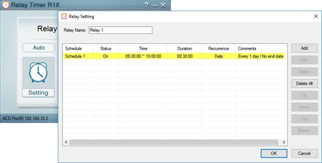 Relay Timer R1X - Shcedule Setting