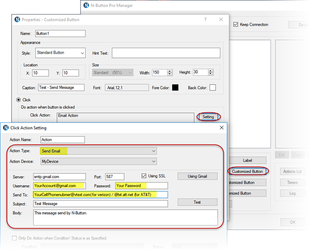 N-Button - Email Action Setting