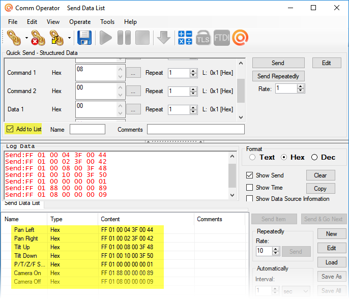 Comm Operator - Pelco D Commands