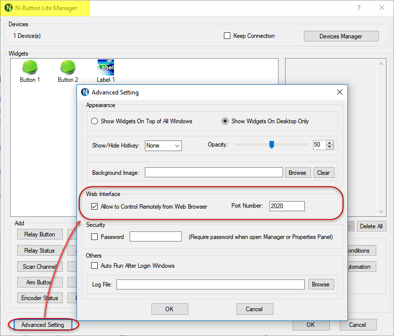 N-Button Lite Manager - Advanded Setting - Web Interface